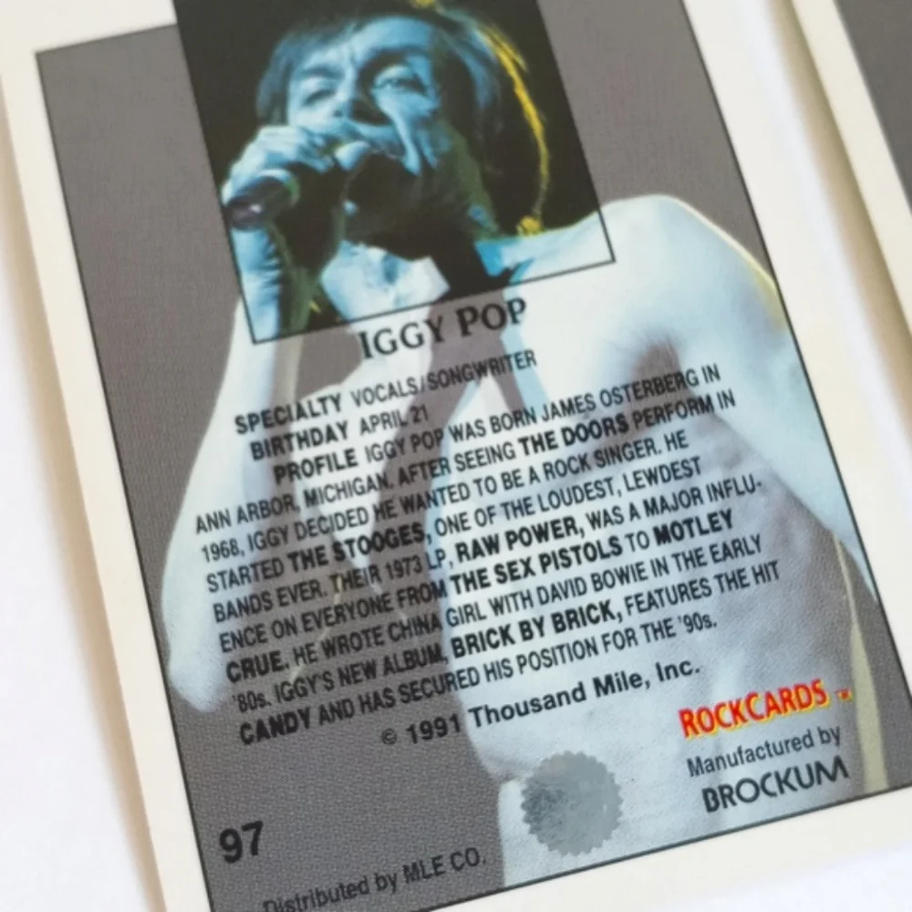 Rare 1991 Iggy Pop Trading/ Collectors Rock Cards Set of 2